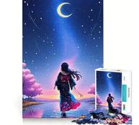 Puzzle "Ragazza anime sotto la luna crescente" da 1000 pezzi,ideale per stimolare la concentrazione,con taglio laser per un incastro perfetto e un'attività divertente da fare insieme ai propri cari