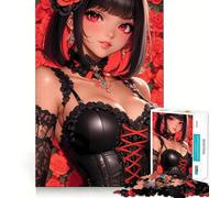 Puzzle "Ragazza anime tra rose rosse" da 1000 pezzi,gioco di memoria,divertente,con bordi lisci e incastro perfetto,un modo divertente per riempire le ore vuote (50x75cm)