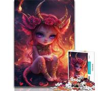 Puzzle "Ragazza con piccolo drago e diavolo" da 1000 pezzi per adulti, difficile da completare ma divertente e spiritoso, decorazione unica per la casa e regalo (50x75cm)