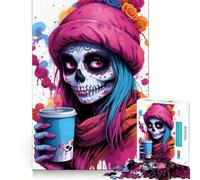 Puzzle "Ragazza con teschio di zucchero e caffè" da 1000 pezzi per adolescenti, giocattolo intelligente per la casa, taglio preciso, regalo premuroso 38x26cm