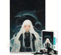 Puzzle "Ragazza dai capelli bianchi con costellazione delfino" da 1000 pezzi,gioco di memoria,divertente,bordi lisci,incastro perfetto,un modo divertente per riempire le ore vuote (38x52cm)