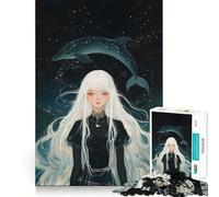 Puzzle "Ragazza dai capelli bianchi con costellazione delfino" per adulti,1000 pezzi,gioco di memoria,montaggio sicuro e stabile,gioco significativo per costruire connessioni (38x26cm)