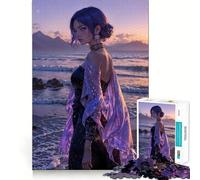 Puzzle "Ragazza dai capelli viola sulla spiaggia" per adolescenti, 1000 pezzi, gioco di intelligenza, divertimento al chiuso, taglio di qualità, regalo creativo (50x75cm)