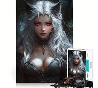 Puzzle "Ragazza Lupo dai Capelli Bianchi" da 1000 pezzi,gioco di abilità mentale,incastro stabile,parti che non si spostano,passatempo divertente per i lunghi weekend (38x52cm)