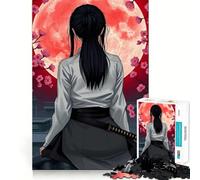 Puzzle "Ragazza Samurai sotto la Luna Rossa" da 1000 pezzi per adulti, ideale per rafforzare la memoria, calmare la mente, creare un'atmosfera piacevole e sorprendente (38x26cm)