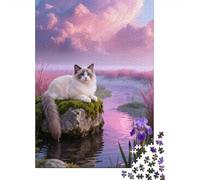Puzzle Ragdoll Cat 1000 Pezzi Per Bambini E Adulti, Gioco Di Squadra, Difficile Sfida Puzzle Con Pink Grass, Idea Regalo 38x26cm/1000pcs
