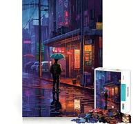 Puzzle Rain City Pixel bit Art da 1000 pezzi per adolescenti, ideale per migliorare la memoria, per un relax informale e per esporre opere d'arte dai tagli netti (38x52cm)
