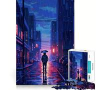 Puzzle Rain City Pixel bit Art da 1000 pezzi per adolescenti, stimola la memoria, facile da realizzare, bordi puliti, sorpresa natalizia (38x52cm)