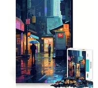 Puzzle Rain City Pixel bit Art da 1000 pezzi per adolescenti, stimola la memoria, rilassante, taglio premium, sorpresa di compleanno (38x52cm)