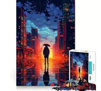 Puzzle Rain City Pixel bit Art per adulti, 1000 pezzi, gioco intelligente, rilassante e divertente, da assemblare, regalo perfetto (38x26cm)