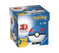 RAVENSBURGER - 3D PUZZLE POKÉMON POKÉBALL BLU E ROSSA, 54 PEZZI, 6+ ANNI