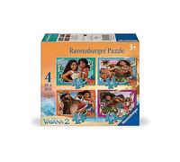 Ravensburger - Puzzle Disney Vaiana 2, Collezione 4 in a Box, Idea Regalo per Bambini 3+ Anni, 4 Puzzle 12-16-20-24 Pezzi, 19x14 cm