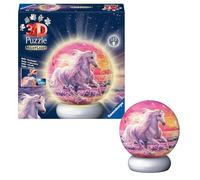 Puzzle Ravensburger 3D con cavalli sulla spiaggia - Puzzle 3D per bambini dai 6 anni in su - Palla puzzle con luce notturna a LED come lampada da comodino per bambini - cavalli da regalare