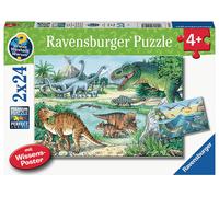 PUZZLE RAVENSBURGER Ravensburger 5128 - Puzzle 2x24 Pezzi in Cartone per Bambini 4+ - Tema: Dinosauri e i loro habitat