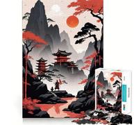 Puzzle Red Moon in stile asiatico da 1000 pezzi per adulti, regalo, sfida mentale, gioco facile, tempo libero, taglio preciso, regalo speciale (38x52cm)