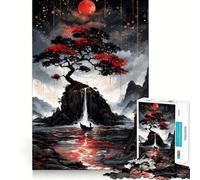 Puzzle Red Moon Serenity per adolescenti, 1000 pezzi, gioco per allenare la mente, rilassante, artistico, da assemblare, (38x52cm)