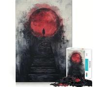 Puzzle Red Moon Stairway da 1000 pezzi per adolescenti, gioco di logica puro, rilassante, con taglio netto e raffinato (50x75cm)