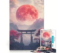 Puzzle "Red Moon Torii Gate" da 1000 pezzi per adolescenti, ideale per rafforzare la memoria, rilassarsi e divertirsi, con bordi lisci e ispirare alla lista dei desideri di Babbo Natale (38x52cm)