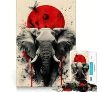 Puzzle Red Sun con elefante per ragazzi, 1000 pezzi, stimola la memoria, allevia la tensione, opera d'arte dai bordi precisi (38x52cm)