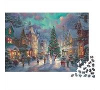 Puzzle Regalo 1000 Pezzi per Adulti con Scena di Villaggio di Natale per San Valentino, Luci Boreali Villaggio Albero Persone Neve, Premium Spesso Resistente Alta Qualità Vivace Sfidante 52x38cm