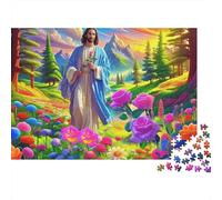 Puzzle religioso di Gesù con silhouette sacra floreale,1000 pezzi,robusto cartone antistress,attività di gruppo,intrattenimento al chiuso per adulti appassionati,52x38cm/1000 pezzi