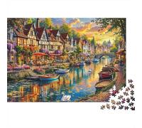 Puzzle Resistente 1000 Pezzi per Adulti con Incantevole Città sul Canale, Città sul Canale Tramonto Riflesso Vivace, Premium Spesso Alta Qualità Vivace Sfidante Antistress Gioco 38x26cm/1000pz