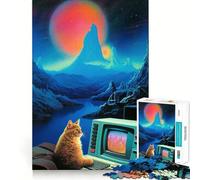 Puzzle retrò a forma di gatto con computer, 1000 pezzi, gioco di logica fine, divertente e rilassante, bordi precisi, regalo pensato (50x75cm)