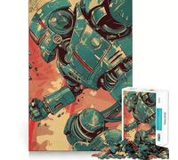 Puzzle Retro Blue Running Robot da 1000 pezzi per adulti, gioco di logica, attività domestica, taglio liscio, sorpresa di Natale (38x26cm)