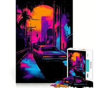 Puzzle Retro City Sunset da 1000 pezzi per adulti, ideale per rafforzare la memoria, per il divertimento di gruppo, con bordi netti ed eleganti (50x75cm)