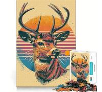 Puzzle retrò con cervo e renna al tramonto, 1000 pezzi, per adulti, ideale per migliorare la memoria, calmare la mente, assemblare e creare un'idea regalo (50x75cm)