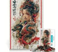 Puzzle retrò con drago geisha per adolescenti, 1000 pezzi, gioco per allenare la mente, rilassante, artistico, da assemblare, (38x26cm)