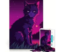Puzzle retrò con gatto al tramonto, 1000 pezzi, per adulti, ideale per migliorare la memoria, alleviare l'ansia, creare un design accattivante e un regalo artistico (38x26cm)