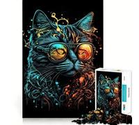Puzzle retrò con gatto con occhiali, difficile, per adulti, 1000 pezzi, gioco di logica fine, divertente e rilassante, bordi puliti, regalo premuroso (38x26cm)
