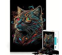 Puzzle retrò con gatto con occhiali per adulti, 1000 pezzi, gioco di abilità mentale, hobby tranquillo, design, assemblaggio, regalo per le vacanze (38x52cm)