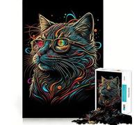 Puzzle retrò con gatto con occhiali per ragazzi, 1000 pezzi, gioco di abilità mentale, svago leggero, design da assemblare, regalo di alta qualità (38x26cm)