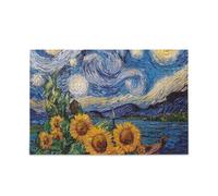 Puzzle retrò con girasoli blu notte stellata puzzle regalo fai da te con borsa portaoggetti in rete divertente attività familiare 1000 pezzi