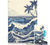 Puzzle retrò con onde blu dell'oceano, 1000 pezzi, gioco intelligente antistress, bordi affilati, regalo di compleanno (50x75cm)