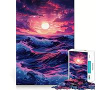 Puzzle retrò con onde da spiaggia per adulti, 1000 pezzi, gioco di abilità mentale, hobby tranquillo, design, assemblaggio, regalo per le vacanze (38x26cm)