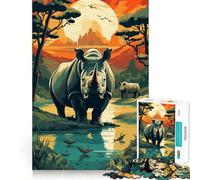 Puzzle retrò con rinoceronte, 1000 pezzi, per adulti, stimolante e divertente, ideale per attività domestiche, con taglio liscio, sorpresa di Natale (38x52cm)