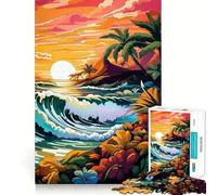Puzzle retrò con tramonto sulla spiaggia per adolescenti, 1000 pezzi, immagine nitida e divertente, decorazione murale (38x52cm)