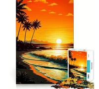 Puzzle retrò con tramonto sulla spiaggia per ragazzi, 1000 pezzi, gioco intelligente antistress con bordi affilati, regalo di compleanno (38x52cm)