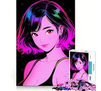 Puzzle retrò con una bellissima ragazza anime, difficile da realizzare, per adulti, 1000 pezzi, gioco di logica fine, divertente e rilassante, bordi puliti, regalo pensato (38x52cm)