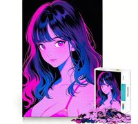 Puzzle retrò con una bellissima ragazza anime, difficile da realizzare, per adulti, 1000 pezzi, gioco di logica fine, divertente e rilassante, bordi puliti, regalo pensato (38x52cm)