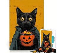 Puzzle retrò di Halloween con gatto nero e secchiello di zucca per adulti, 1000 pezzi, gioco di logica, antistress, arte ritagliata con precisione, oggetto da collezione (38x52cm)