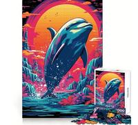 Puzzle Retro Dolphin Jump da 1000 pezzi per adolescenti, giocattolo antistress, taglio di alta qualità, (38x26cm)