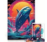 Puzzle Retro Dolphin Jump da 1000 pezzi per adulti, ideale per migliorare la memoria, per un piacevole momento di relax, un'attività di assemblaggio e un pezzo da collezione (50x75cm)