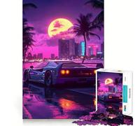 Puzzle Retro F Ferrari Retrowave Sunset da 1000 pezzi per adolescenti, ideale per rafforzare la memoria, per un divertimento rilassante e di qualità, regalo perfetto (38x52cm)