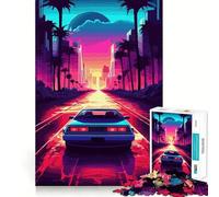 Puzzle Retro Miami Neon Sunset da 1000 pezzi per adolescenti, gioco di logica mentale, tranquillo, taglio preciso, articolo dei desideri di Babbo Natale (38x26cm)