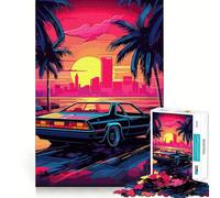 Puzzle Retro Miami Neon Sunset da 1000 pezzi per adolescenti, gioco di logica mentale, tranquillo, taglio preciso, articolo dei desideri di Babbo Natale (38x26cm)