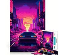 Puzzle Retro Miami Neon Sunset da 1000 pezzi per adolescenti, ideale per rafforzare la memoria, rilassarsi e divertirsi, con bordi lisci e la lista dei desideri di Babbo Natale (50x75cm)